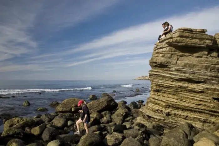 Framed Print : USA, CA, San Diego. People enjoy the tidepools area at Point Loma, near Cabrillo National Monument