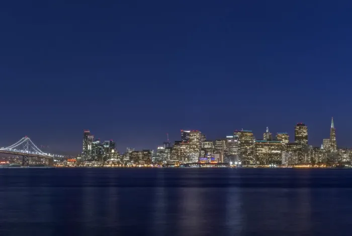 Framed Print : USA, CA, San Francisco, Bay Bridge & Downtown Skyline at Twilight Framed Print : USA, CA, San Francisco, Bay Bridge & Downtown Skyline at Twilight