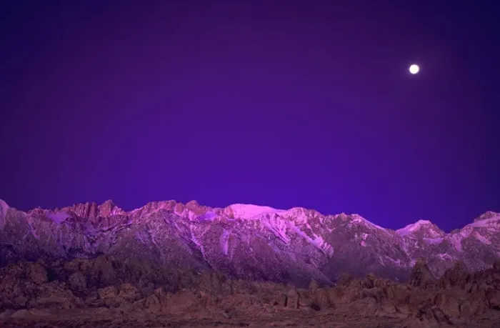 Framed Print : USA, California, Alabama Hills. Moonset over the Eastern Sierra Mountains. Credit as Framed Print : USA, California, Alabama Hills. Moonset over the Eastern Sierra Mountains. Credit as