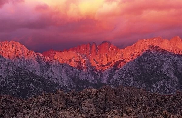 USA, California, Alabama Hills. Clearing storm at sunrise over Mount Whitney