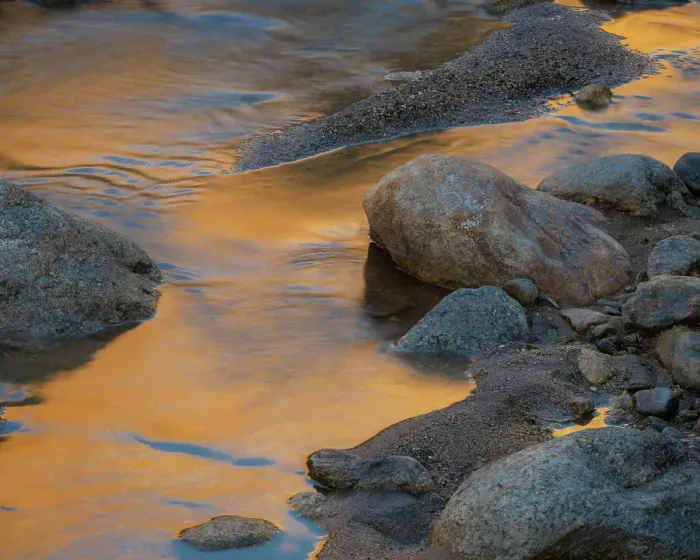 Framed Print : USA, California, Anza-Borrego Desert State Park. Rocks and golden reflection on creek Framed Print : USA, California, Anza-Borrego Desert State Park. Rocks and golden reflection on creek