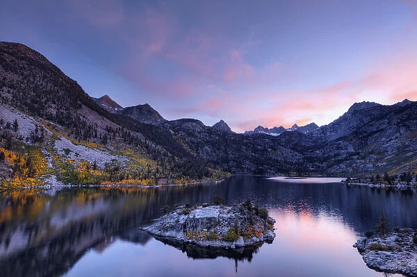 USA, California. Autumn sunset at Lake Sabrina in the Sierra Nevada Mountains. Credit as