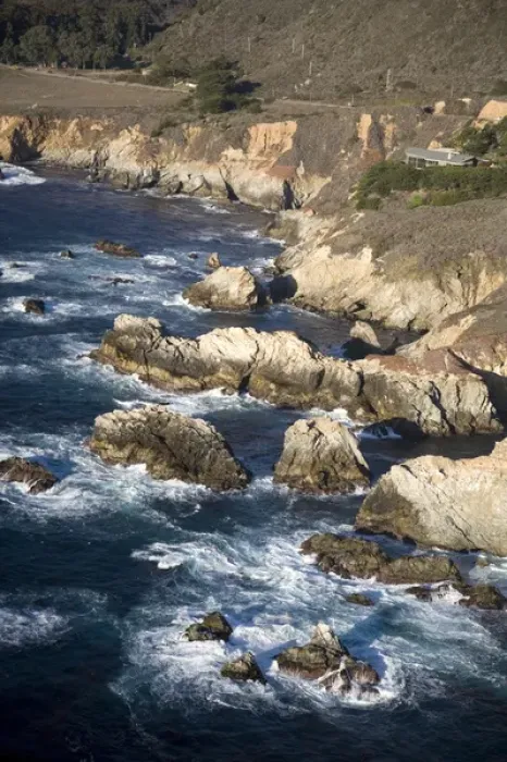 Framed Print : USA. California. Big Sur. Ragged and rough cliffs drop down to the sweeping coastline