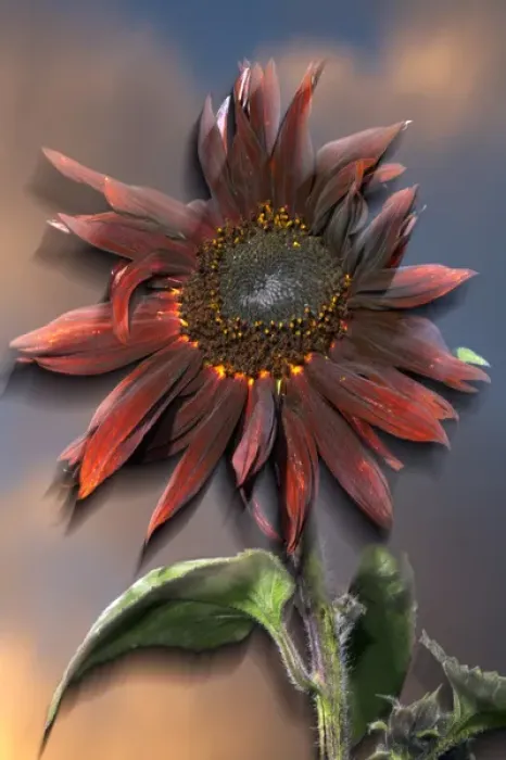 Framed Print : USA, California, Black Hybrid sunflower blowing in the wind at dusk Framed Print : USA, California, Black Hybrid sunflower blowing in the wind at dusk