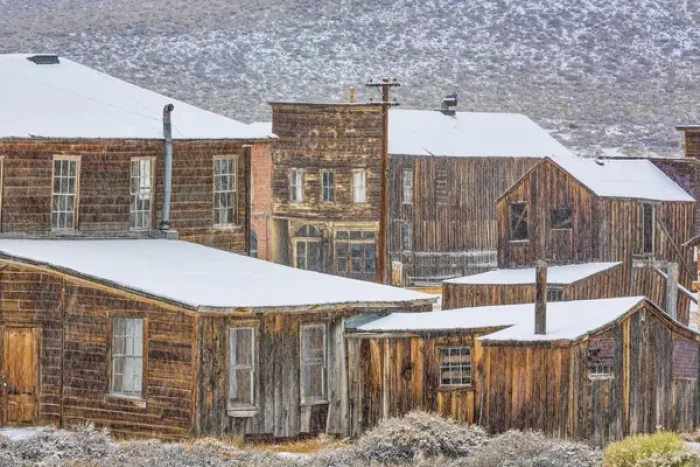 Framed Print : USA, California, Bodie. Abandoned buildings in snowfall Framed Print : USA, California, Bodie. Abandoned buildings in snowfall