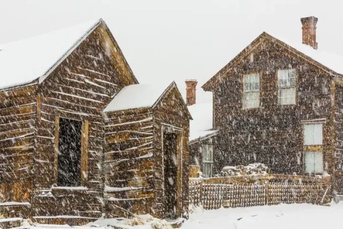 Framed Print : USA, California, Bodie. Abandoned buildings in snowfall Framed Print : USA, California, Bodie. Abandoned buildings in snowfall