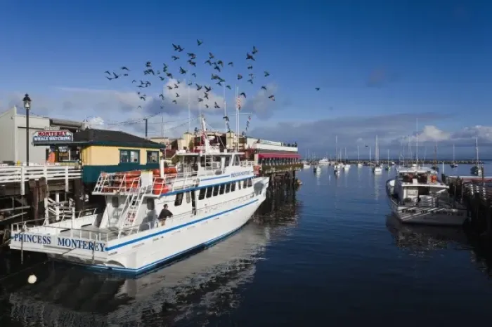 Framed Print : USA, California, Central Coast, Monterey, Fishermans Wharf, tourist boat