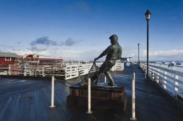 Framed Print : USA, California, Central Coast, Monterey, Fishermans Wharf, fisherman statue Framed Print : USA, California, Central Coast, Monterey, Fishermans Wharf, fisherman statue