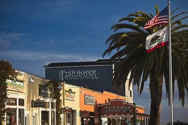 USA, California, Central Coast, Monterey, Cannery Row area, pier shops and restaurants
