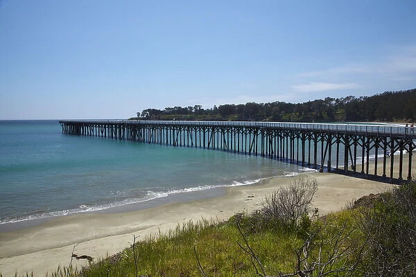 USA, California Central Coast, San Simeon, , Jetty and William Randolph Hearst Memorial Beach