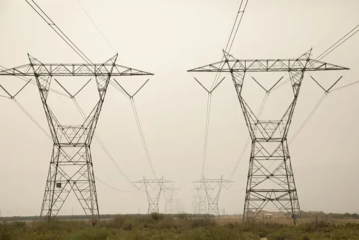 Framed Print : USA, California. Converging transmission towers and power lines Framed Print : USA, California. Converging transmission towers and power lines