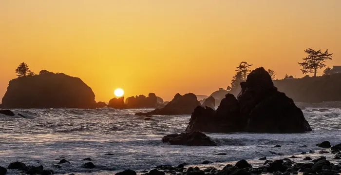 Framed Print : USA, California, Crescent City. Seastack along coastline at sunset Framed Print : USA, California, Crescent City. Seastack along coastline at sunset