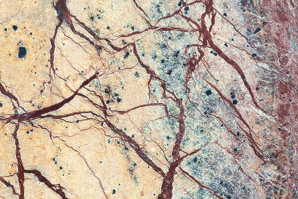 USA, California. Detail of cut slab of marble rock