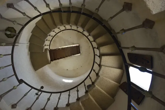 Framed Print : USA, California, Death Valley National Park, Spiral staircase at Scottys Castle Framed Print : USA, California, Death Valley National Park, Spiral staircase at Scottys Castle