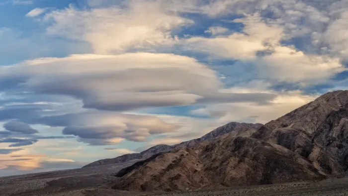 Framed Print : USA, California, Death Valley National Park, Panorama of lenticular clouds at sunset Framed Print : USA, California, Death Valley National Park, Panorama of lenticular clouds at sunset