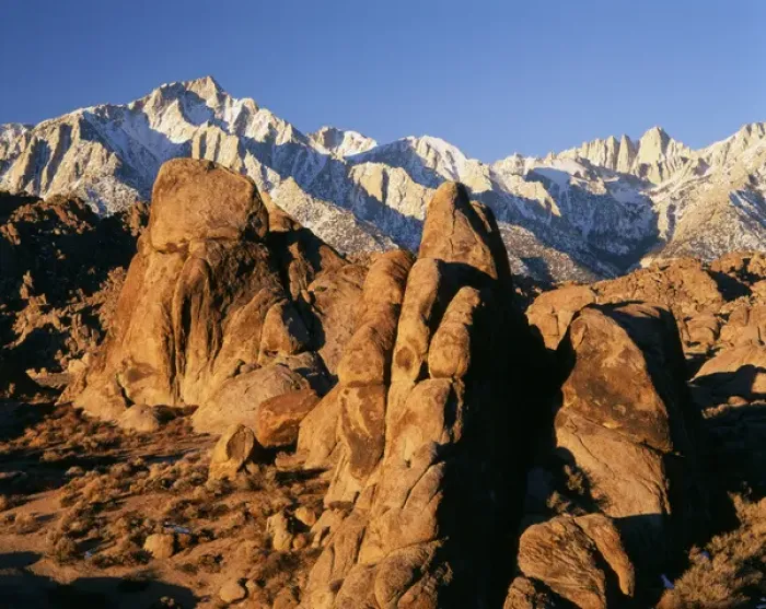 Framed Print : USA, California, Eastern Sierra Range, Granite formations of the Alabama Hills