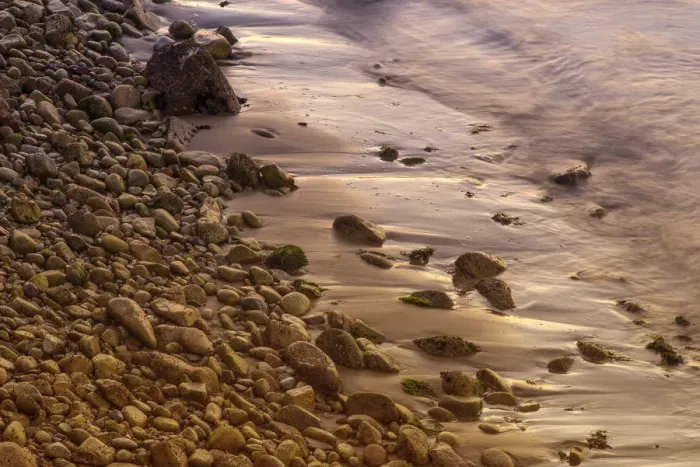 Framed Print : Usa, California. The headlands of Point Reyes protect this beach in a cove at Drakes Bay, next to the Lifeboat Station