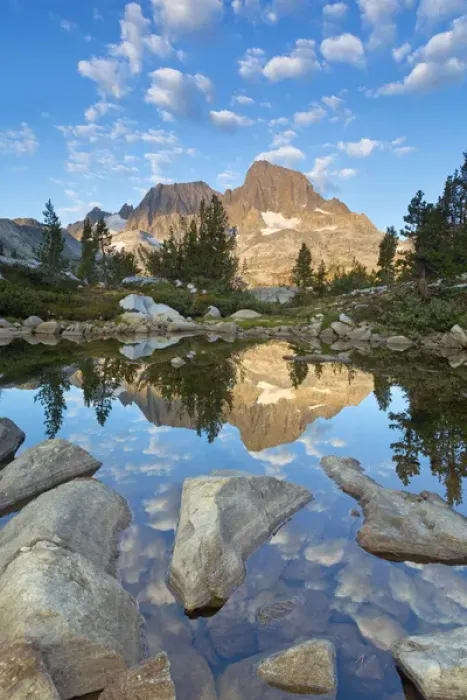 Framed Print : USA, California, Inyo National Forest. Rocky shore of Garnet Lake
