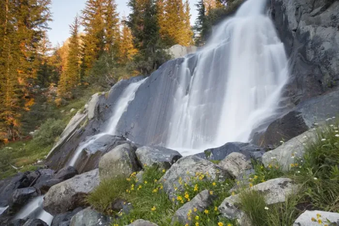 Framed Print : USA, California, Inyo National Forest. Close-up of waterfall near Ediza Lake. Credit as Framed Print : USA, California, Inyo National Forest. Close-up of waterfall near Ediza Lake. Credit as