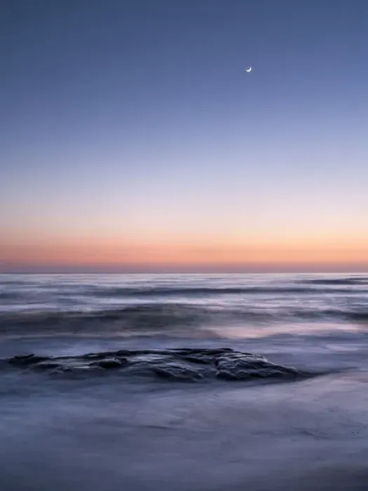 Framed Print : USA, California, La Jolla, Crescent moon at twilight over Windansea Beach Framed Print : USA, California, La Jolla, Crescent moon at twilight over Windansea Beach