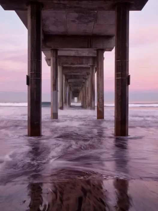Framed Print : USA, California, La Jolla, Dawn under Scripps Pier at La Jolla Shores Framed Print : USA, California, La Jolla, Dawn under Scripps Pier at La Jolla Shores