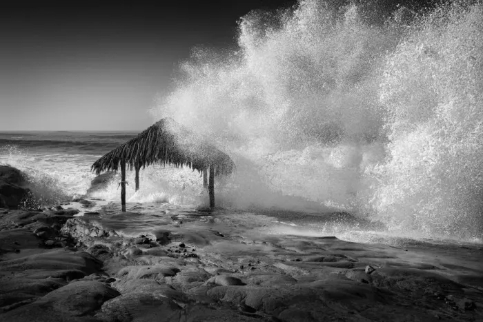 Framed Print : USA, California, La Jolla, High surf at high tide inundates Windansea Surf Shack Framed Print : USA, California, La Jolla, High surf at high tide inundates Windansea Surf Shack