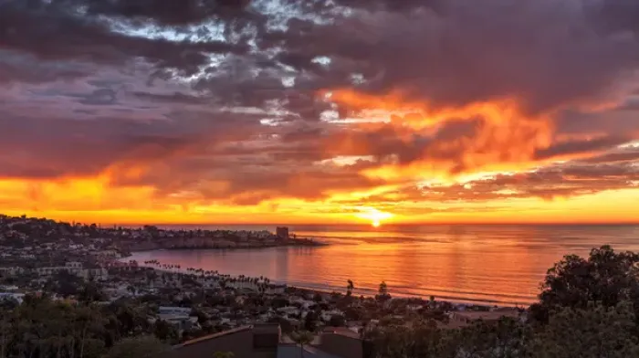Framed Print : USA, California, La Jolla, Panoramic view of sunset over La Jolla Shores and village Framed Print : USA, California, La Jolla, Panoramic view of sunset over La Jolla Shores and village