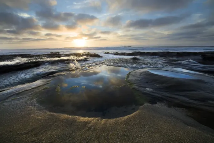 Framed Print : USA, California, La Jolla. Tidepools at sunset