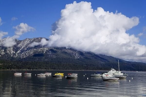 USA, California, Lake Tahoe. Boats at anchor on the lake