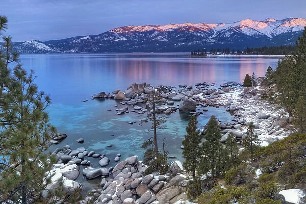 USA, California, Lake Tahoe. Lake overview at sunrise