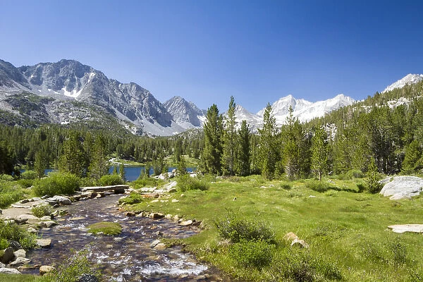 USA, California, Little Lakes Valley. One of several glacial lakes along a stream