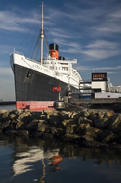 USA, California, Long Beach. Queen Mary ocean liner museum and Russian submarine Scorpion