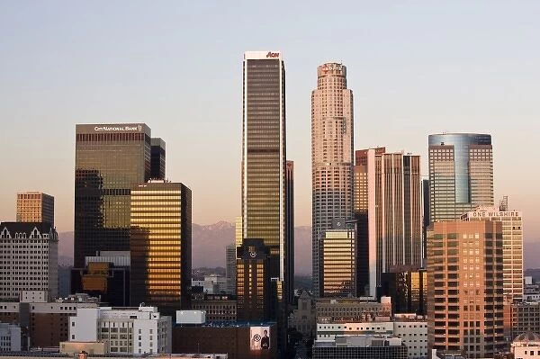 USA, California, Los Angeles. Aerial view of downtown from West 11th Street, sunset