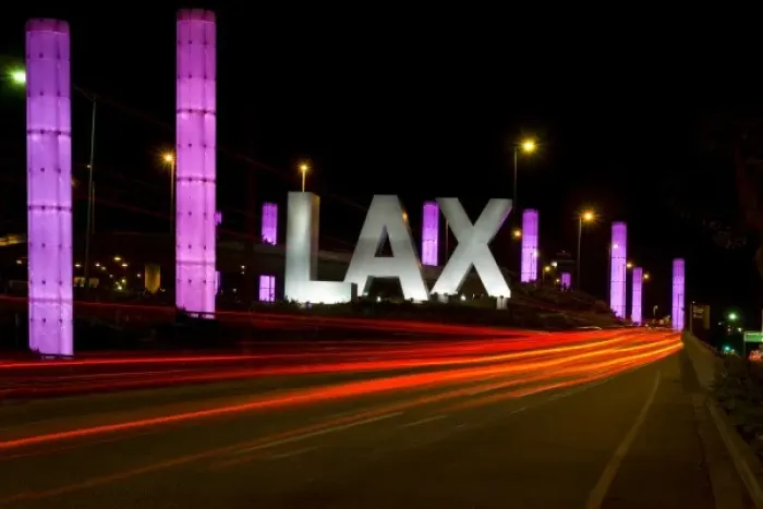 Framed Print : USA, California, Los Angeles. Blurred traffic lights at entrance to airport Framed Print : USA, California, Los Angeles. Blurred traffic lights at entrance to airport