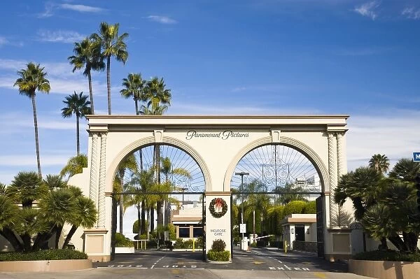 USA, California, Los Angeles. Entrance gate to Paramount Studios on Melrose Avenue