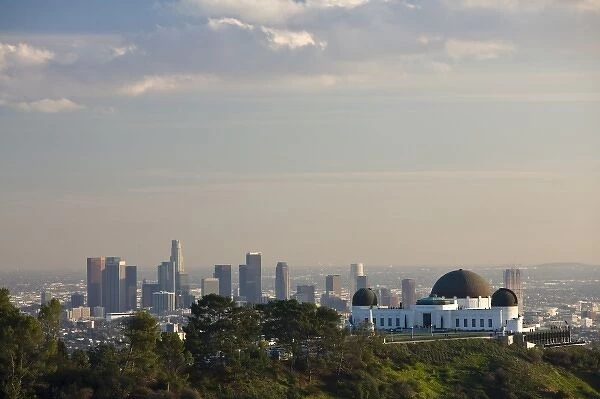 USA, California, Los Angeles. Griffith Park Observatory and downtown
