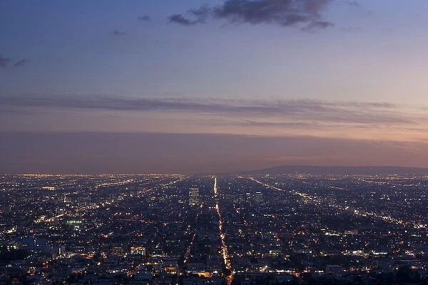 USA, California, Los Angeles. Hollywood from Griffith Park Observatory, evening