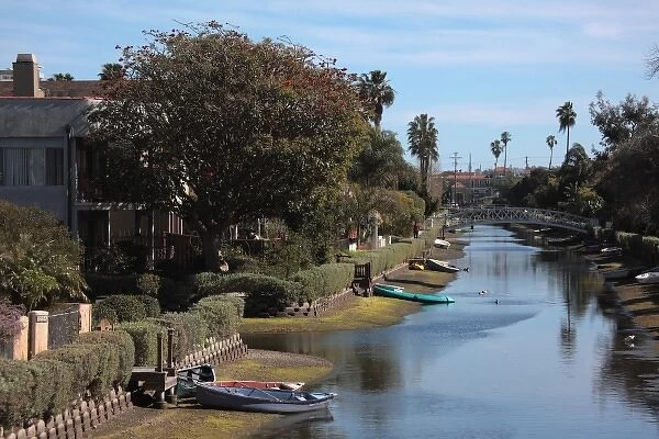 USA, California, Los Angeles, Venice, Man-made canal in Venice Canal Historic District