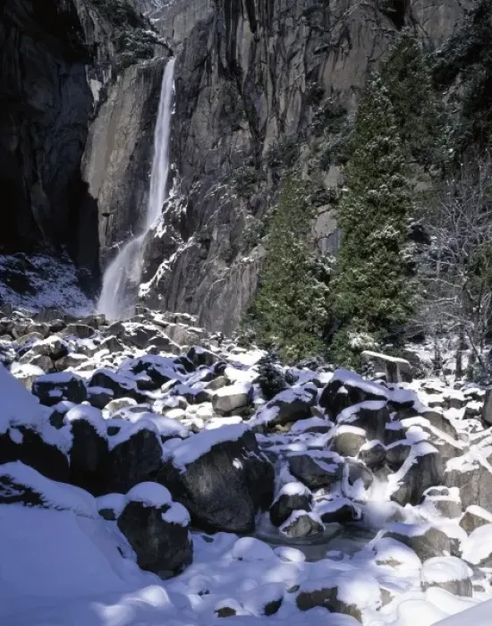 Framed Print : USA, California, Lower Yosemite Falls, Winter, Yosemite National Park Framed Print : USA, California, Lower Yosemite Falls, Winter, Yosemite National Park