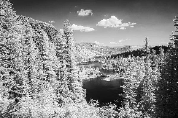 USA, California, Mammoth Lakes. Black & white overview of Twin Lakes. Credit as