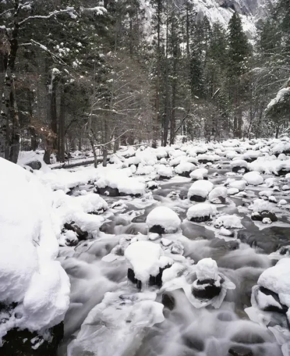 Framed Print : USA, California, Merced River, Yosemite Valley, Winter, Snow on Rocks, Yosemite National Framed Print : USA, California, Merced River, Yosemite Valley, Winter, Snow on Rocks, Yosemite National