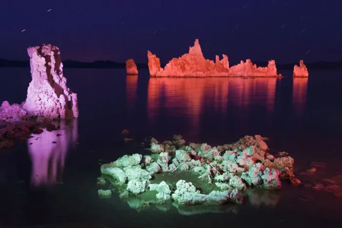 Framed Print : USA, California, Mono Lake. Tufa tower Formations, colored rocks, night. Credit as Framed Print : USA, California, Mono Lake. Tufa tower Formations, colored rocks, night. Credit as