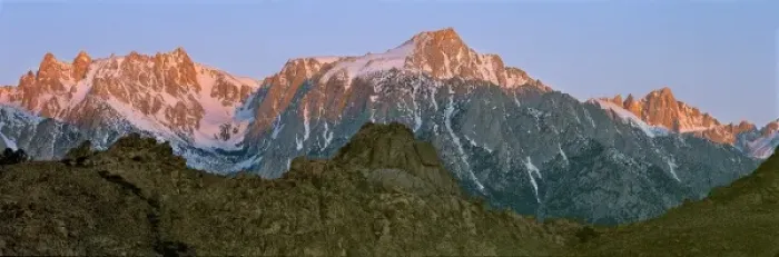 Framed Print : USA, California, Mt Whitney. Early sunrise colors Mt. Whitney above the Alabama Hills