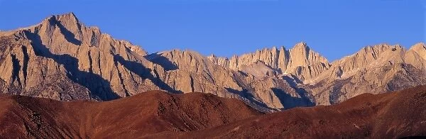 USA, California, Mt Whitney. The gentle Alabama Hills act as a foreground to Mt Whitney