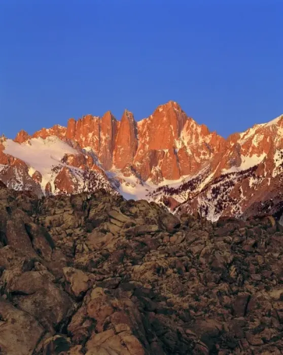 Framed Print : USA, California, Mt Whitney. Sunrise colors the rocks pink at Mt Whitney, California Framed Print : USA, California, Mt Whitney. Sunrise colors the rocks pink at Mt Whitney, California