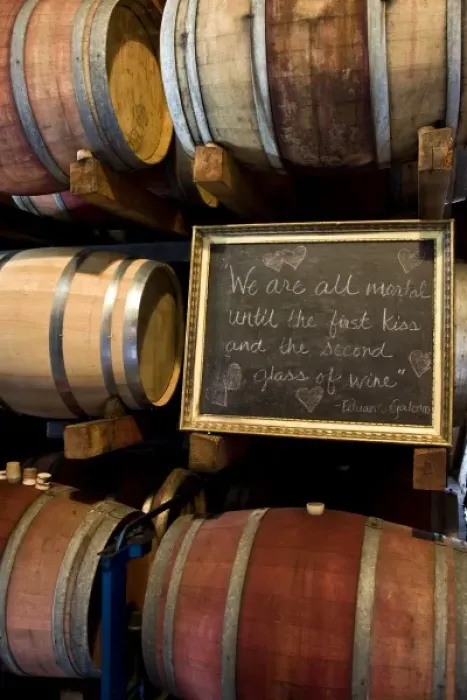 Framed Print : USA, California, Napa Valley. An Eduardo Galeano quote on a chalkboard among wooden barrels of wine Framed Print : USA, California, Napa Valley. An Eduardo Galeano quote on a chalkboard among wooden barrels of wine