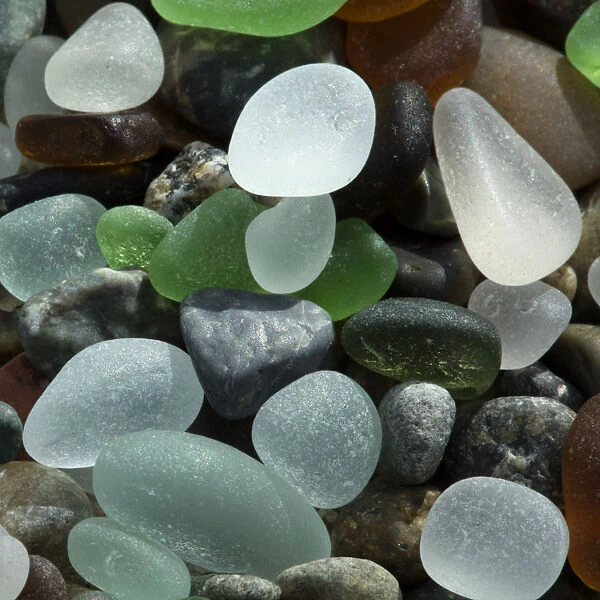 USA, California. Natural sea glass on beach