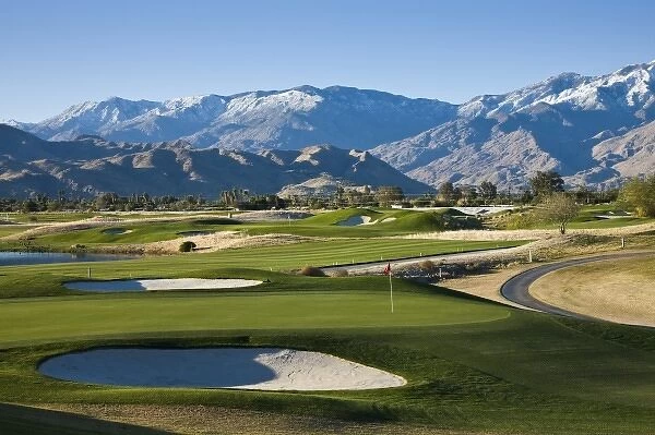 USA, California, Palm Springs. Desert Princess Golf Course and Mountains, winter