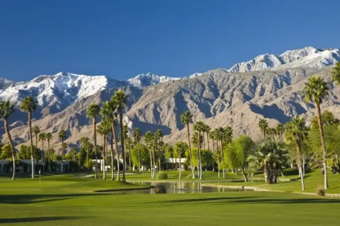 Framed Print : USA, California, Palm Springs. Desert Princess Golf Course and Mountains, winter Framed Print : USA, California, Palm Springs. Desert Princess Golf Course and Mountains, winter