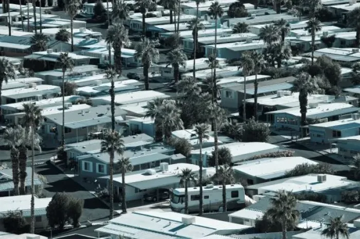 Framed Print : USA, California, Palm Springs. Trailer Park on East Palm Canyon Drive